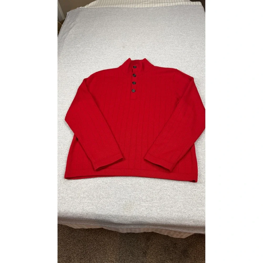 Banana Republic Mens Red Extra Fine‎ Merino Wool Mock Neck Ribbed Sweater Large